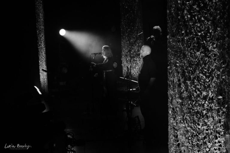 Black and white photo of Wardruna on stage at the Koninklijk Circus, Brussels, Belgium
